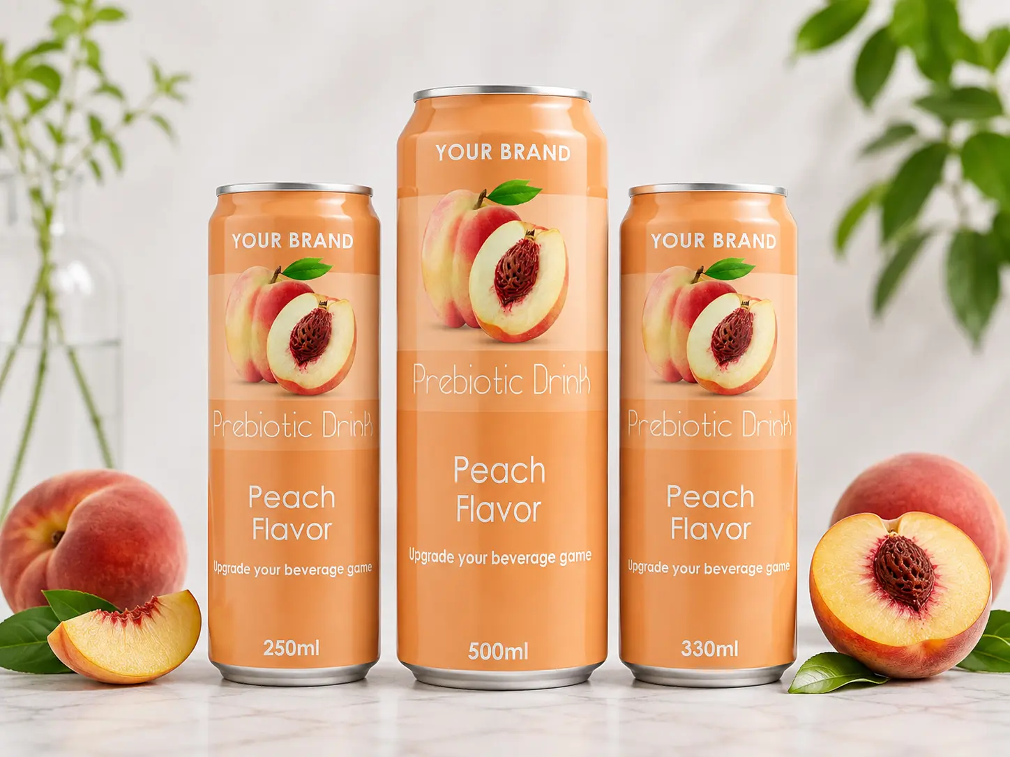 PREBIOTIC DRINK Peach Flavor 250ml, 330ml and 500ml cans